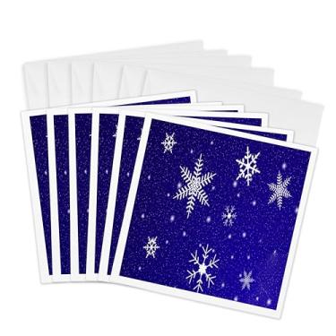 Imagem de 3dRose Flocos de neve com fundo azul - Cartões comemorativos, 15 x 15 cm, conjunto de 6 (gc_8074_1)