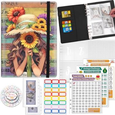 Imagem de Fichário de desafio para economia de dinheiro com 100 envelopes, fichário de orçamento A5 com 25 envelopes para dinheiro, 3 rastreadores laminados reutilizáveis, organizador de dinheiro, meninas