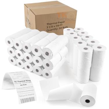 Imagem de TK Thermal King (50 rolos) Papel térmico de 9,5 cm x 3,5 m, rolos de recibos de caixa registradora POS, serve para todos os terminais de cartão de crédito, ótimo para papel térmico pequeno comercial