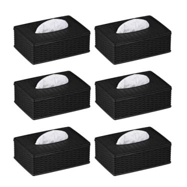 Imagem de Kit 6 Porta Lenços Umidecidos Plástico Rattan Escritório Casa Cores (Preto)