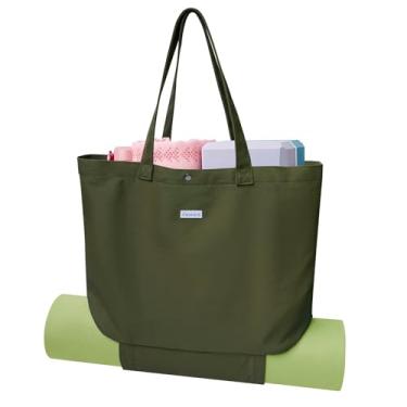 Imagem de Bolsas de ioga femininas de lona, tapetes de ioga, bolsa de ombro para escritório, treino, pilates, viagens, praia e academia (verde)