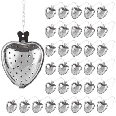 Imagem de LOLYSIC Pacote com 50 coador de chá, infusor de chá de aço inoxidável, bola de chá de coração para chá de folhas soltas, infusor de intervalo de chá, filtros de chá com gancho de corrente estendida