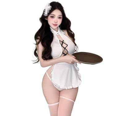Imagem de ZYTC Women’s Maid Outfit Chemise Halter Sexy Maid Costume Lace Up Naughty Servant Uniform Cosplay Roleplay Lingerie