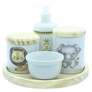 Imagem de Kit higiene bebê Safari 5 pçs - Porcelana Bdj Redonda Pinus - Genérico