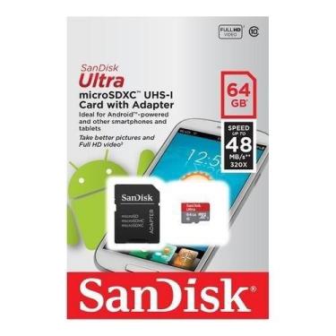 Imagem de Cartao de Memoria 64GB Micro SD Sandisk CL10 SDSQUNR-064G-GN3MA