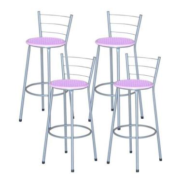 Imagem de Jogo 4 Banqueta Alta Ratan Cinza Retro - Lamar Design, Lilás