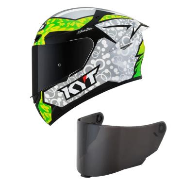 Imagem de Capacete Kyt Tt Course Arbolino Cinza e Verde Mais Viseira Fumê