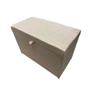 Imagem de Puff Baú estofado Retangular C/ Pistão á gás em tecido Linho - Bege Es