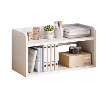 Imagem de Suporte para livros Estante de mesa de camada dupla branca, prateleiras de armazenamento de placa de densidade, para estudo de escritório em casa e organizador de exibição de cozinha Estante(L40xW20xH