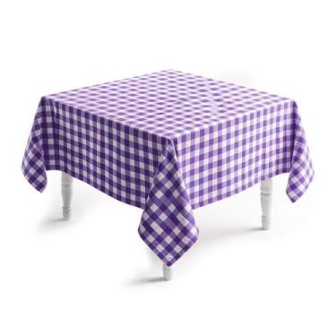 Imagem de Toalha de Mesa Xadrez Lilás Quadrada 140x140cm 4 Lugares - Domingos