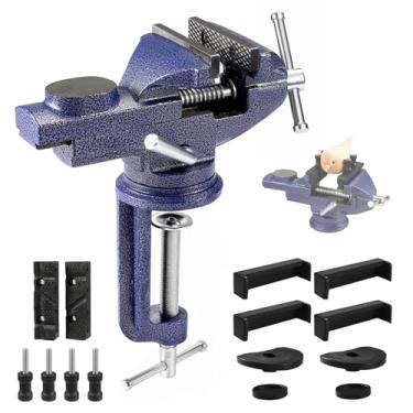Imagem de Torno de mesa, torno de bancada de 7,6 cm com rotação universal de 360°, braçadeira de torno de mesa com mandíbula multifuncional para marcenaria, perfuração, serragem, trabalho em metal