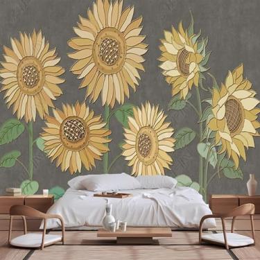 Imagem de Lcythiazole Murais de papel de parede florais de tamanho personalizado - Murais de papel de parede florais vintage 3D, decalques de parede grandes, autoadesivos removíveis, para banheiro