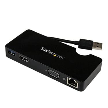 Imagem de StarTech. com USB 3.0 para HDMI ou VGA Adaptador Dock - Mini estação de ancoragem USB 3.0 com USB, portas GbE - Hub de viagem portátil universal para laptop (USB3SMDOCKHV), preto