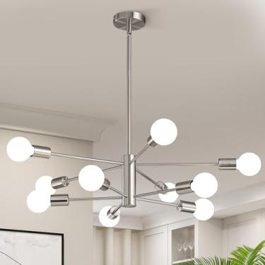 Imagem de KAISITE Lustre Moderno Luminária Lustre Sputnik De Níquel Escovado Lustre De Fazenda De 10 Luzes Para Sala De Jantar Sobre A Mesa Altura Ajustável Cozinha Sala De Estar Luminária Suspensa No Teto