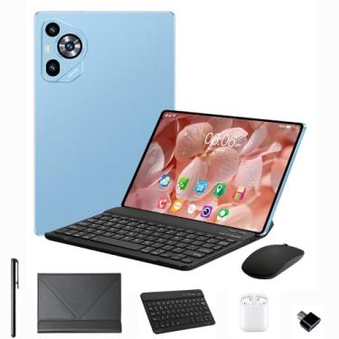 Imagem de Tablet 2 em 1, tablet Android, 10,1 polegadas, 12 GB de RAM, 512 GB de ROM, com teclado, mouse, capa protetora, caneta stylus, fone de ouvido Bluetooth, WiFi 5G, 12.000 mAh, GPS (versão Wi-Fi) (Azul)