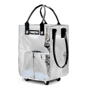 Imagem de Saco de compras reutilizável com rodas, carrinhos de compras para mantimentos, sacola leve com rolamento, carrinho de compras dobrável, carrega até 29,9 kg, bolsa à prova d'água para mudança, viagem,