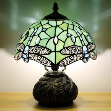 Imagem de SYETL Pequena Luminária De Mesa Tiffany, Estilo Libélula, Verde, Vitral, Luminária De Mesa, 10 X 11,5 Polegadas, Cogumelo, Para Escritório, Casa, Sala De Estar, Quarto