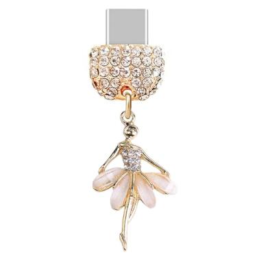 Imagem de ELISE & FONDA TP543 Tipo-C porta de carregamento cristal antipoeira pingente de celular Little Fairy para iPhone 15/16/Samsung/OnePlus/Xiaomi/oppo telefones Android (branco), approx. 1.9 cm (L) x 0.3