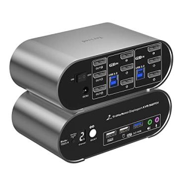 Imagem de Terived Dp 1.4 Triple Monitor Kvm Switch 2K240Hz, 4K120Hz, Tecla De Atalho De Microfone De Áudio Com Cabos