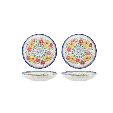 Imagem de Conjunto de tigela e prato retrô criativo e personalizado, utensílios de mesa de cerâmica domésticos, tigela de sopa de orelhas duplas, tigela de cerâmica - prato de 20 cm - Flores polonesas - 2