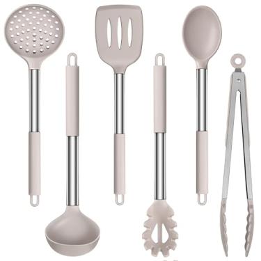 Imagem de LIANYU Conjunto de 6 utensílios de cozinha de silicone, utensílios de cozinha resistentes ao calor, inclui espátulas, colheres, pinças