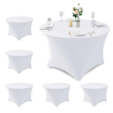 Imagem de Enjoyidea Toalha de mesa justa com cobertura redonda de 1,2 m de elastano, pacote com 6, toalha de mesa pequena elástica branca dobrável para casamentos, banquetes, restaurantes, eventos, festas,