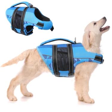 Imagem de ASENKU Colete salva-vidas para cães com listras refletivas, colete de segurança ajustável de alta flutuação, salva-vidas para cães pequenos Ripstop para natação de barco, preservador de vida leve para