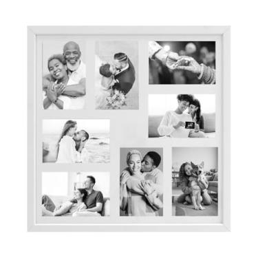 Imagem de Painel Multifotos Quadrado de Vidro com Paspatur Expositor para 8 Fotos 10X15 Versátil para Parede ou Balcão Outlet dos Quadros (Branco)