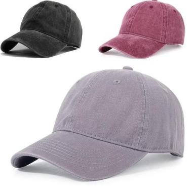 Imagem de Boné Aba Curva Sarja Lavado Liso Old Desbotado Praia Dad Hat 3 Unidade