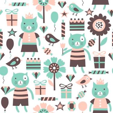 Imagem de Papel De Parede Adesivo Balão Gato Presente Bolo 3m