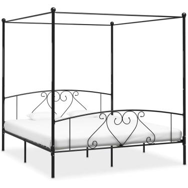 Imagem de Estrutura de cama com dossel de metal preto 200x200 cm, estrutura de cama de metal, mobília de quarto, cama de hóspedes, base de cama, estrutura de cama, camas, estruturas e bases
