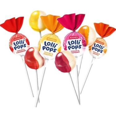 Imagem de Pirulitos de duas cores, iogurte - sabor de frutas, ricamente doce - azedo. Embalado individualmente, ideal para lanches de lazer e compartilhamento de festas. 250 g