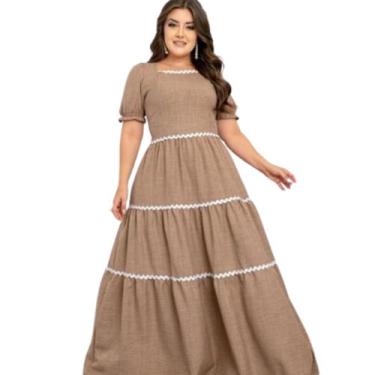 Imagem de Vestido Feminino Longo 3 Marias Decote Quadrado  - Plena Persona, Rosa