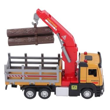 Imagem de Caminhão de Madeira de Madeira, Alojamento Crane de Caminhão 1:32 Modelo de Escala Com Luzes e Música, para Crianças e Colecionadores (YELLOW)