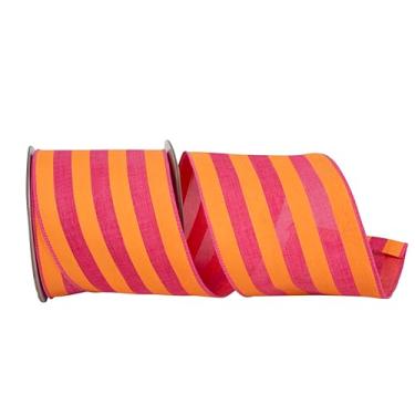 Imagem de Reliant Ribbon Fita de borda com fio de linho listrado largo, laranja/fúcsia