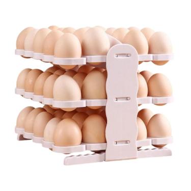 Imagem de Suporte Porta Ovos 60 Ovos 3 Andares  Organizador Guarda Ovo Geladeira Bancada Mesa Armario Cozinha Dobravel Armazenamento