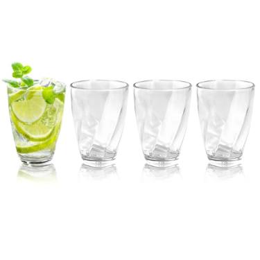 Imagem de Topsky Copos de água de plástico de 340 g | Conjunto de 4 copos transparentes inquebráveis copos de suco reutilizáveis de acrílico transparente para festa de piquenique em casa, lavável na lava-louças