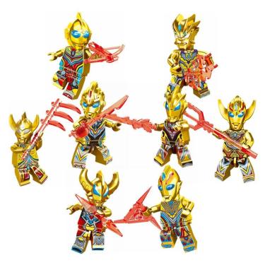 Imagem de Kit 8 Bonecos Ultraman Ouro Ii Bloco De Montar