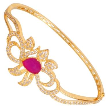 Imagem de Touchstone Impressão indiana Bollywood atraente princesa escolha zircônia cúbica CZs designer joias articuladas pulseira em tom dourado ou branco para mulheres., Sem pedras preciosas