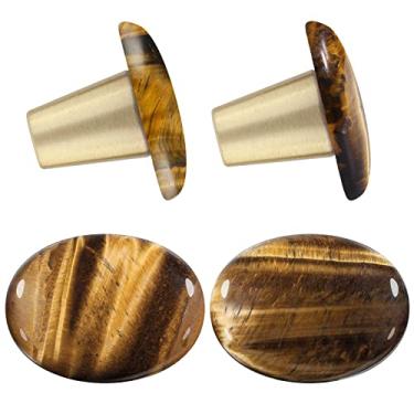 Imagem de SUNYIK 4 puxadores ovais de gaveta de pedra de cristal com parafusos, puxador de latão polido para armário guarda-roupa móveis decoração de casa, pedra olho de tigre
