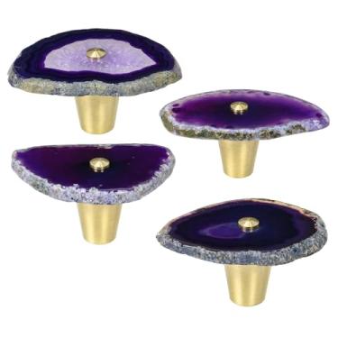 Imagem de Rockcloud Pacote com 4 puxadores de armário de fatia de ágata natural, puxador de armário para decoração de casa, maçanetas de móveis, roxo