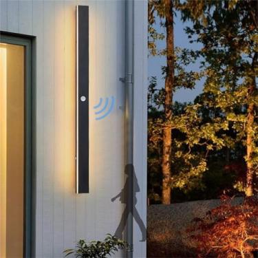 Imagem de Luminária de parede externa LED com sensor de movimento, luminária de parede à prova d'água, faixa longa, arandela de alumínio, iluminação de parede preta, simplicidade moderna para jardim,