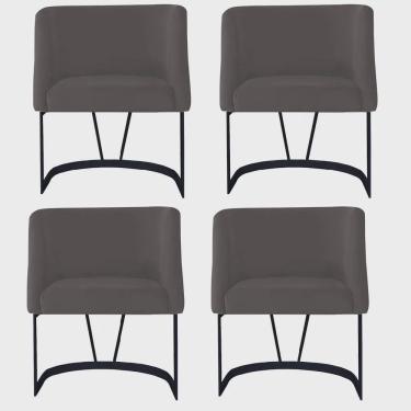 Imagem de Kit 04 Poltrona Cadeira Aurora Luxo Confort Industrial Ferro Preto Suede Cinza - Ahz Móveis