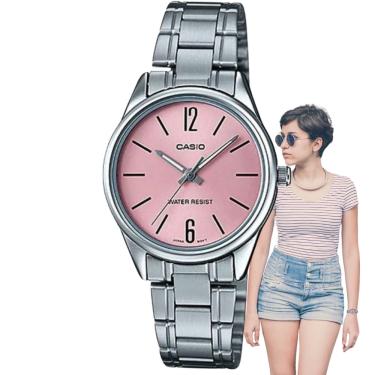Imagem de Relógio de Pulso Casio Feminino Analógico Redondo Pequeno Quartz Aço Inóx Resistente Água Elegante Clássico Casual Prata LTP-V005D-4BUDF