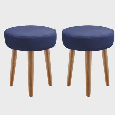 Imagem de Kit 02 Banqueta Alta Julia Industrial 55cm Pé Palito Caramelo Suede Azul Marinho - Ahz Móveis