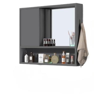 Imagem de Espelheira Armário Para Banheiro Com 1 Porta Nicho Prateleira Moderna(Cinza)