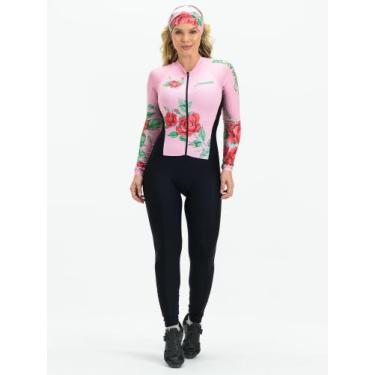 Imagem de Macacão Ciclismo Feminino Rosa Flowers Black Savancini (3502FB), GG