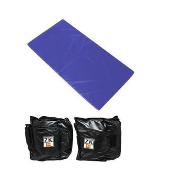 Imagem de Kit Colchonete Azul + Par de Caneleira Tornozeleira De Peso 7kgs Profi
