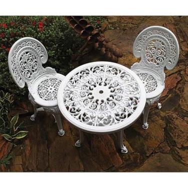 Imagem de Conjunto de Mesa de Plástico Redonda 70cm e 2 Cadeiras Colonial Branco