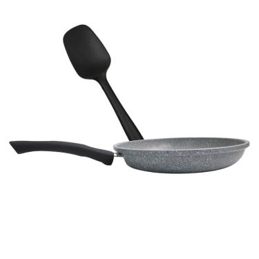 Imagem de Frigideira Indução Antiaderente 20cm Frita Ovo Grelha Refoga + Espátula Preta